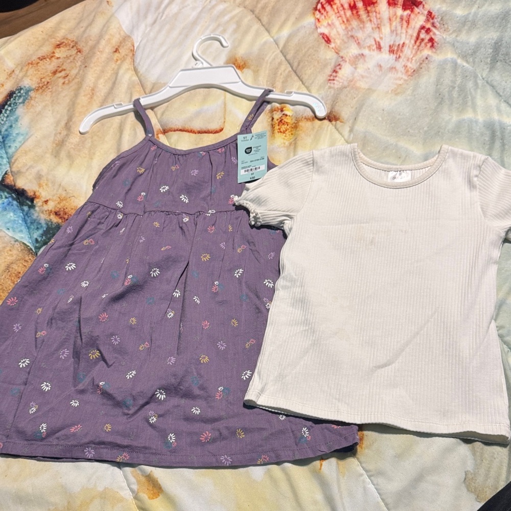 Okie Dokie Purple and Cream Kids Casual Dress Set
